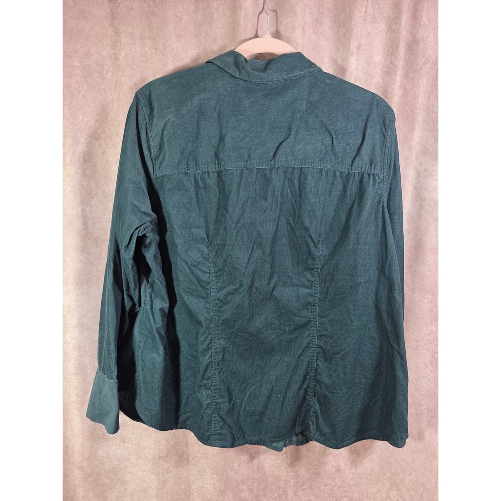 Talbots Woman Green Corduroy Button Down Shirt Gold Buttons NWT 1X - Picture 6 of 8